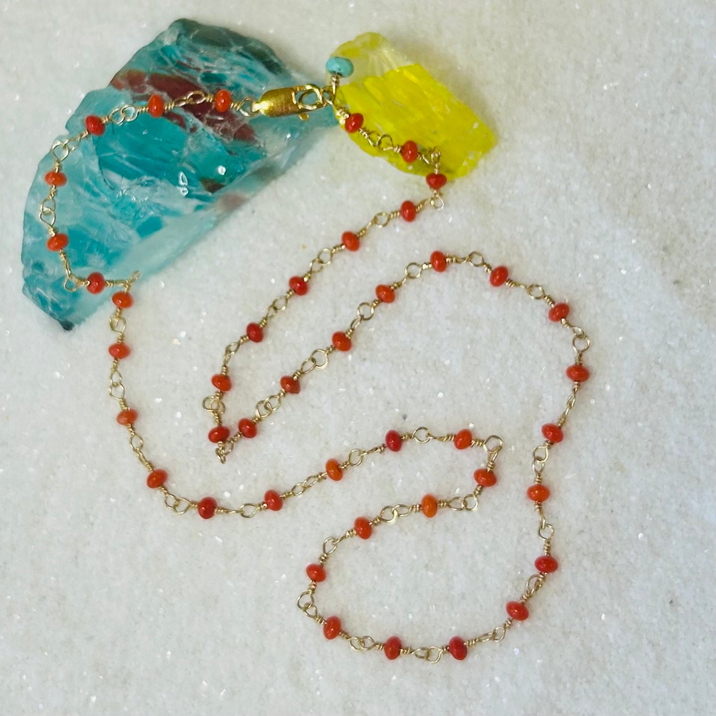 Bright Red Coral Rosary Necklace