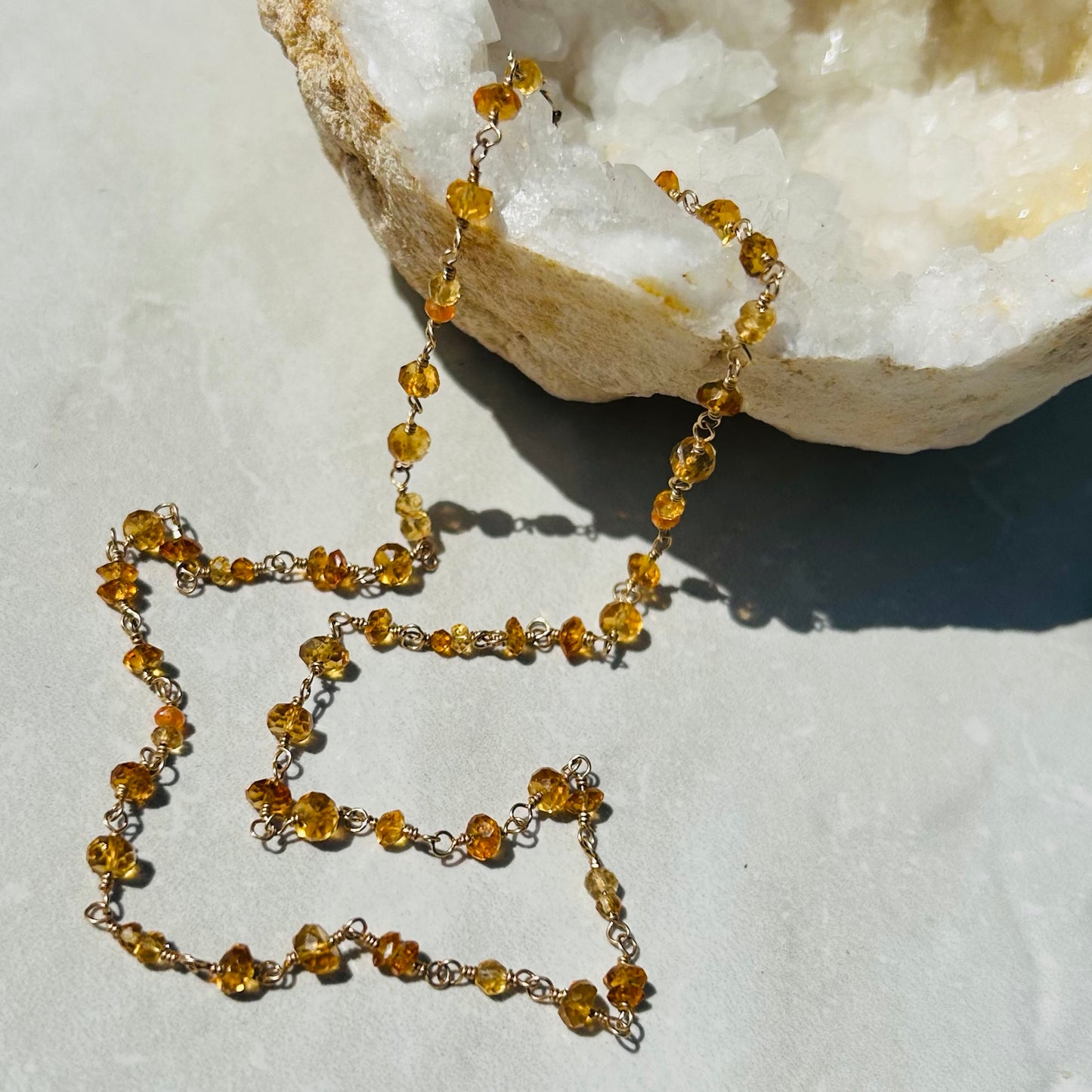 Gemstone Rosary Necklace ~ Mixed Citrine & Yellow Sapphire