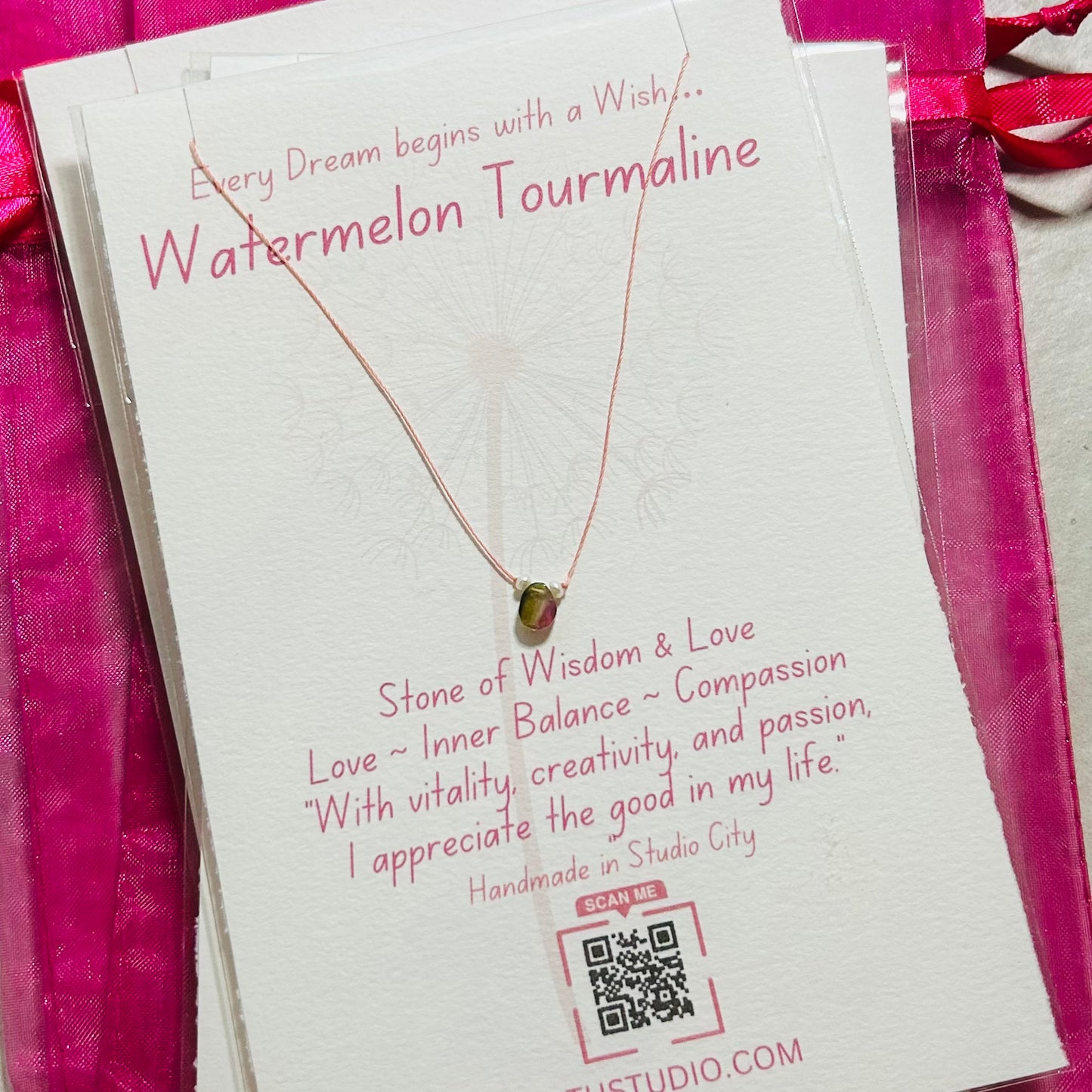 Tiny Wishes Necklace – Watermelon Tourmaline (Balance & Joy)