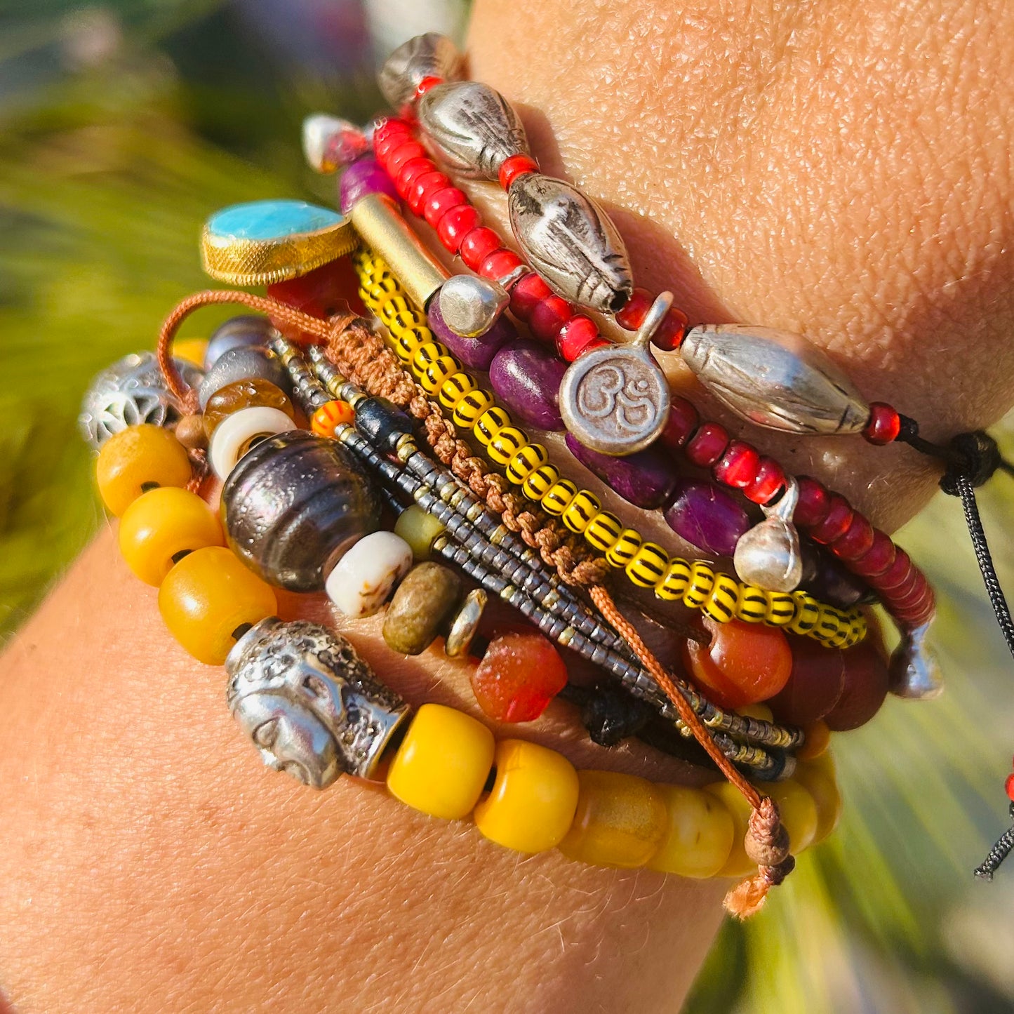 Spiritual Om Bracelet with Rare Antique Silver Beads