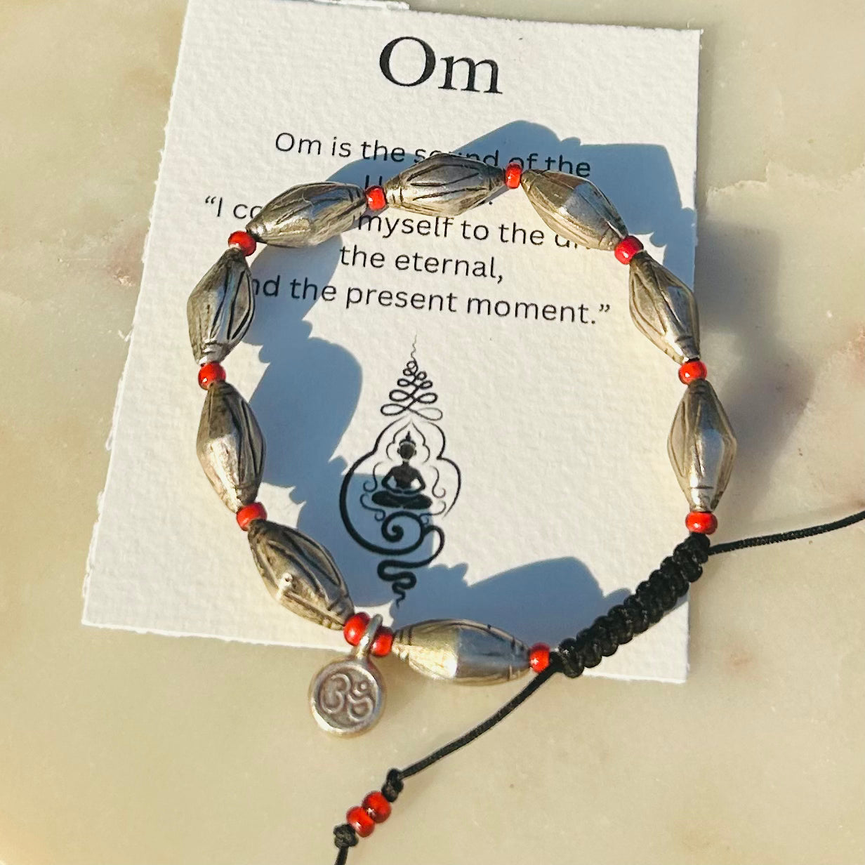 Spiritual Om Bracelet with Rare Antique Silver Beads
