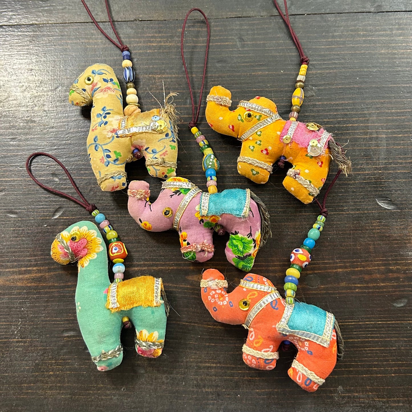 Sari Elephants and Llamas with Trade Beads Handbag Charms