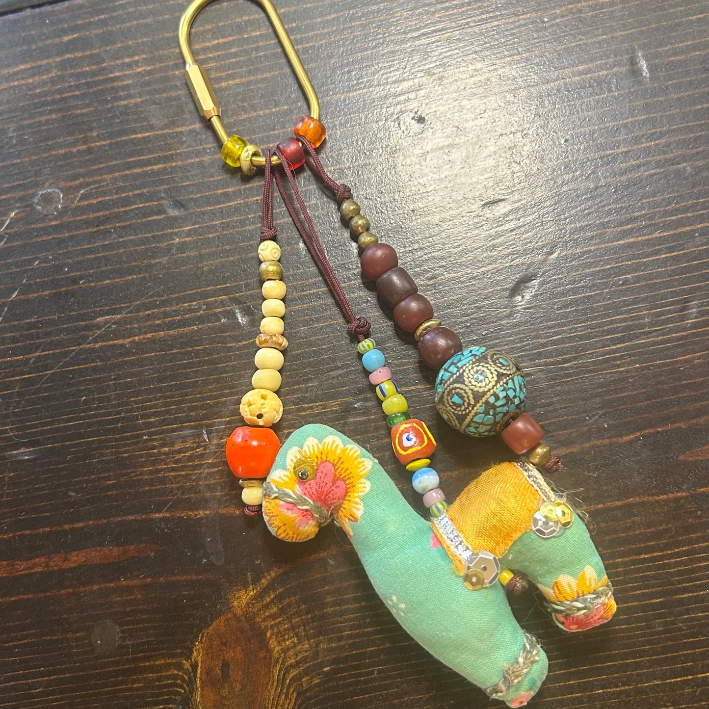 Sari Elephants and Llamas with Trade Beads Handbag Charms