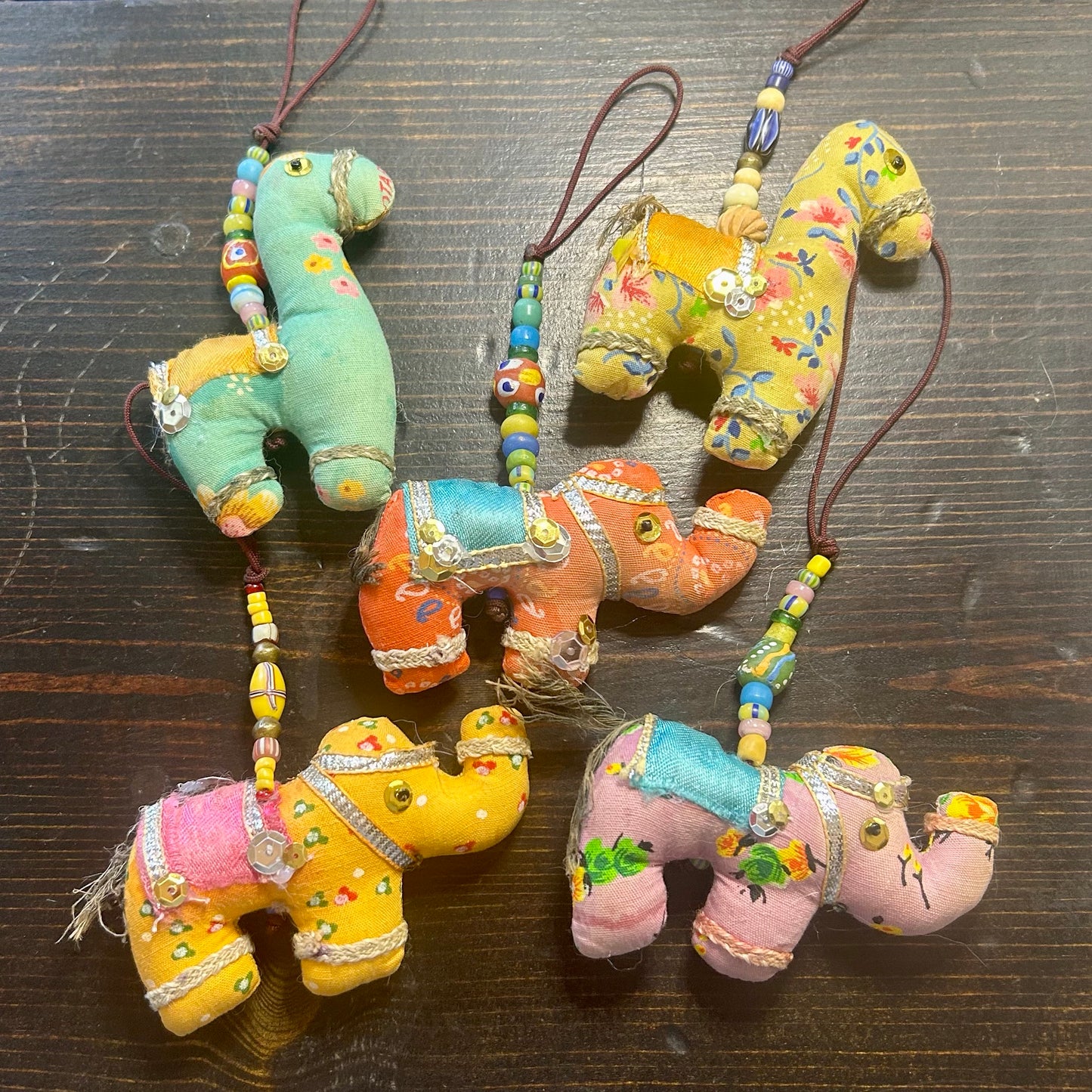 Sari Elephants and Llamas with Trade Beads Handbag Charms