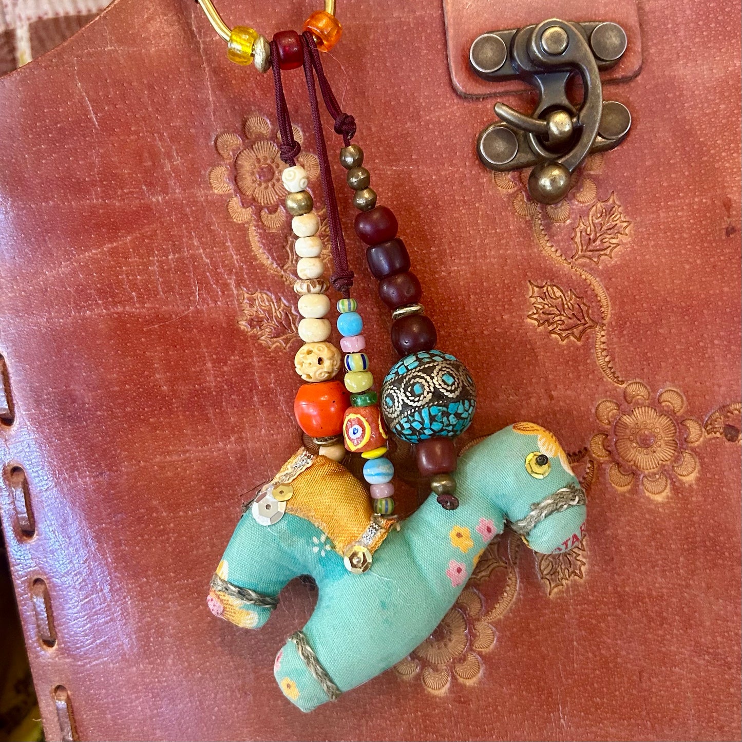 Sari Elephants and Llamas with Trade Beads Handbag Charms