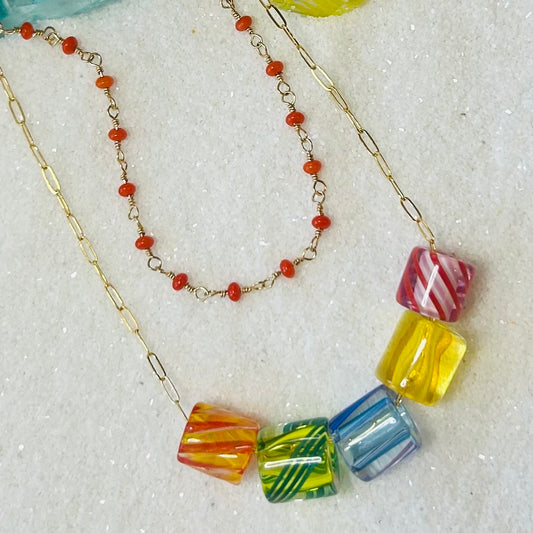 Bright Red Coral Rosary Necklace