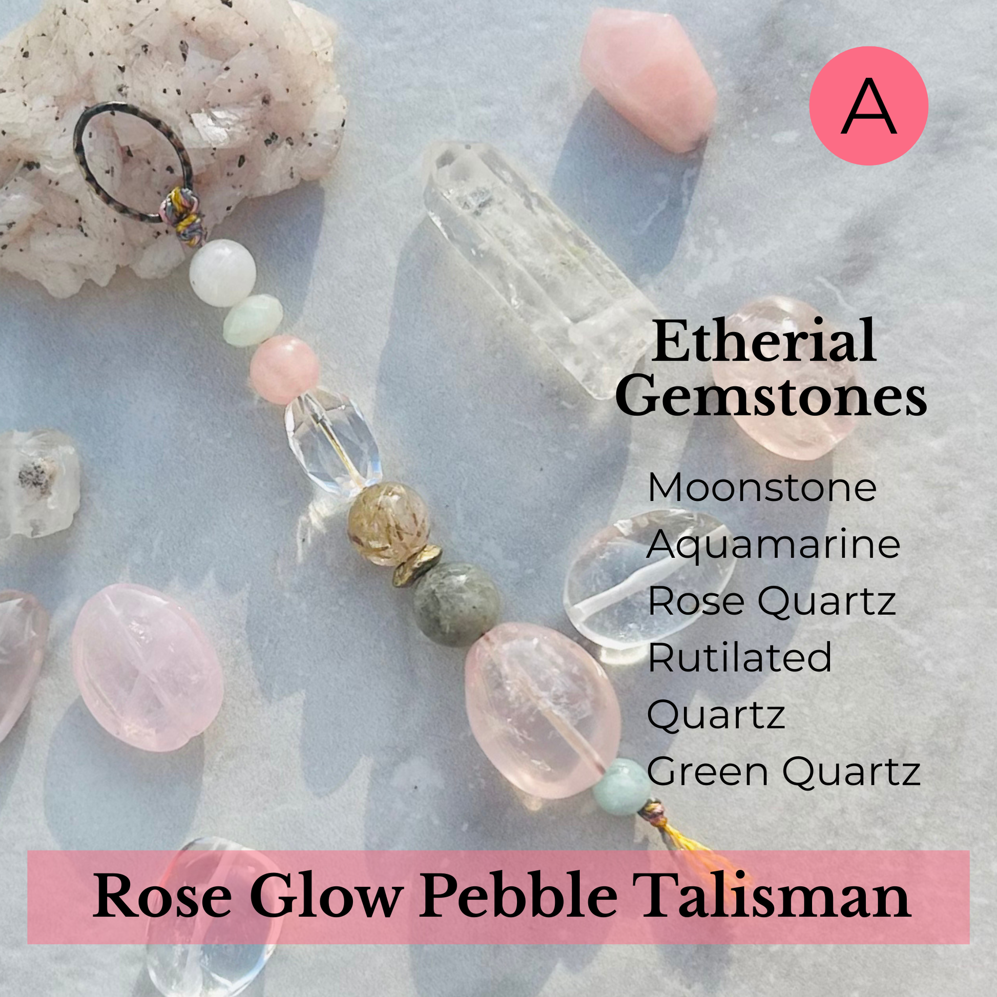 Boho rose quartz gemstone charm for heart chakra wellness.