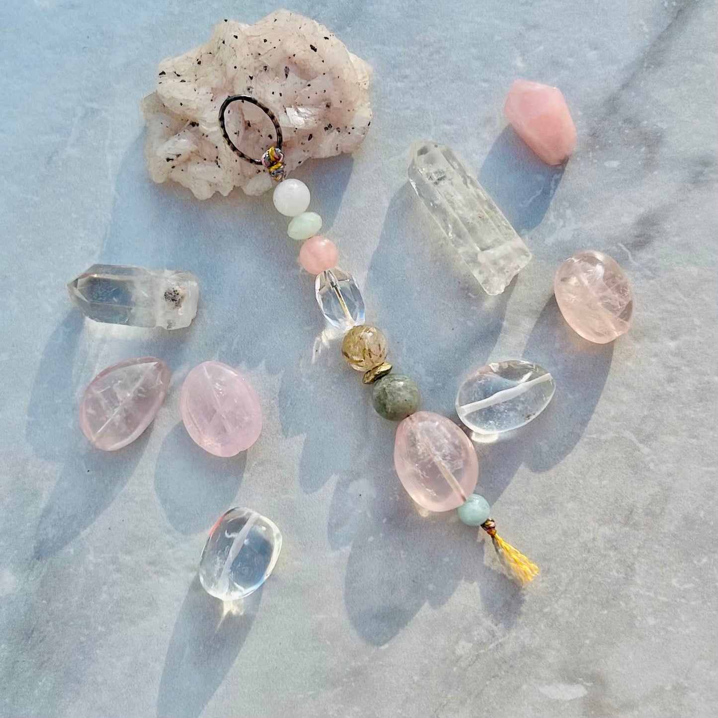 Rose quartz gemstone talisman for love and emotional healing