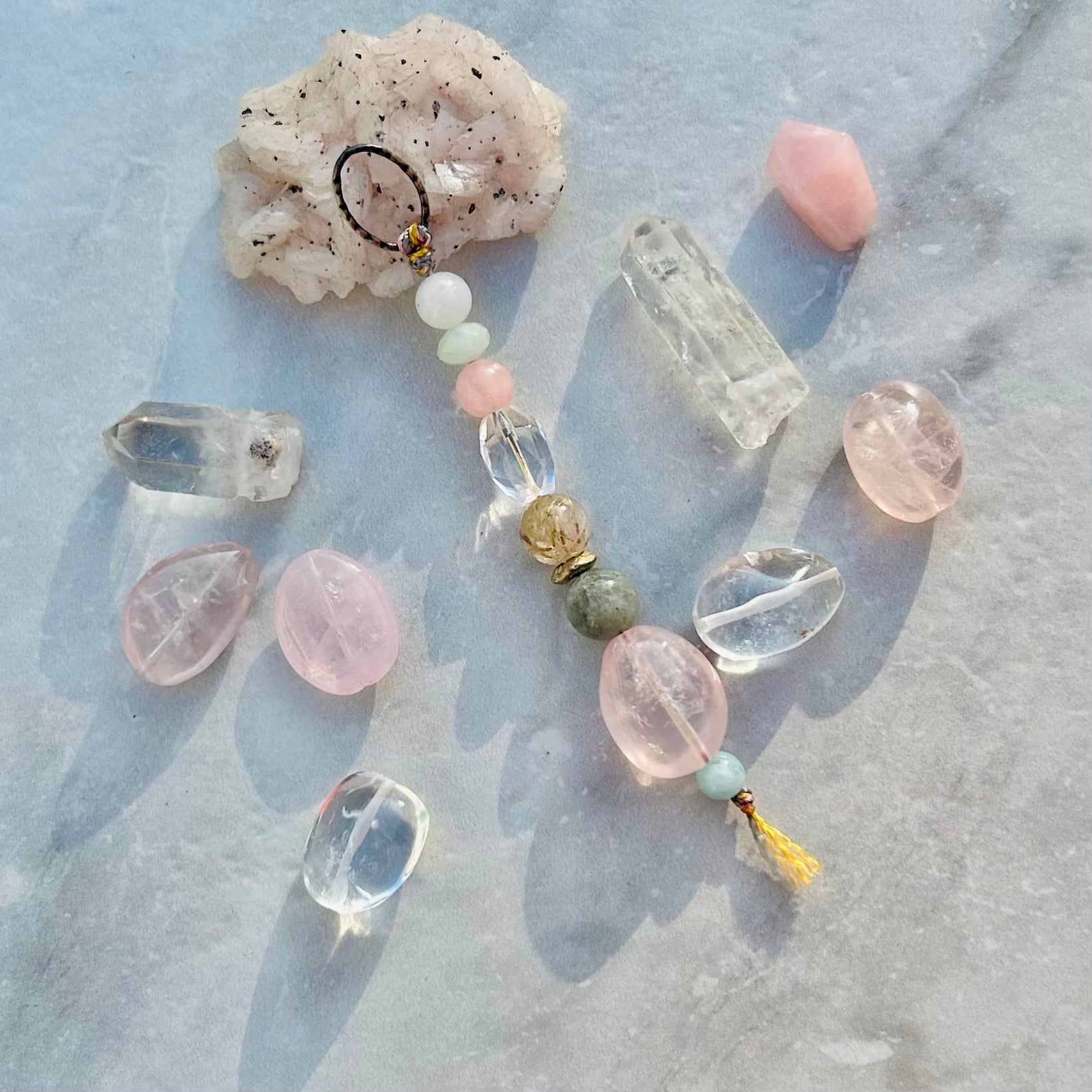 Rose quartz gemstone talisman for love and emotional healing