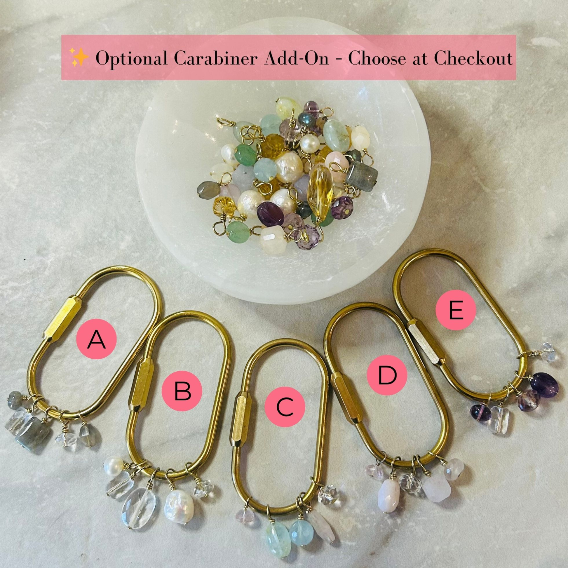 Etherial Brass Carabiners with gemstones