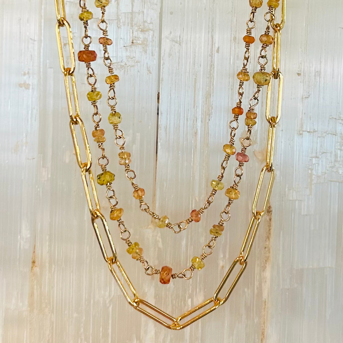 Gemstone Rosary Necklace ~ Yellow Orange Sapphire