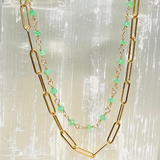 Gemstone  Rosary Necklace ~ Spring Green Chrysoprase