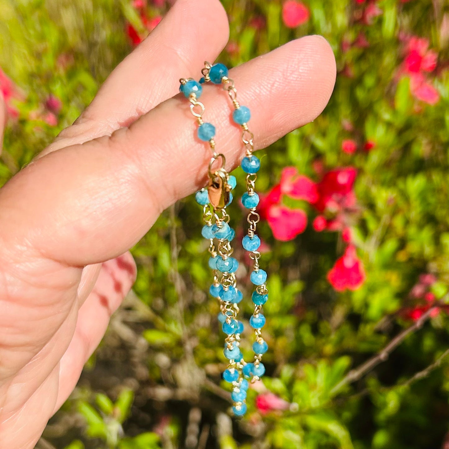 Gemstone Rosary Necklace ~ Sea Blue Apatite