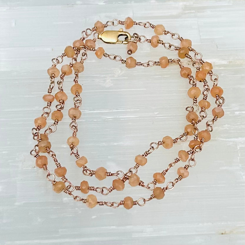 Gemstone Rosary Necklace ~ Peach Moonstone