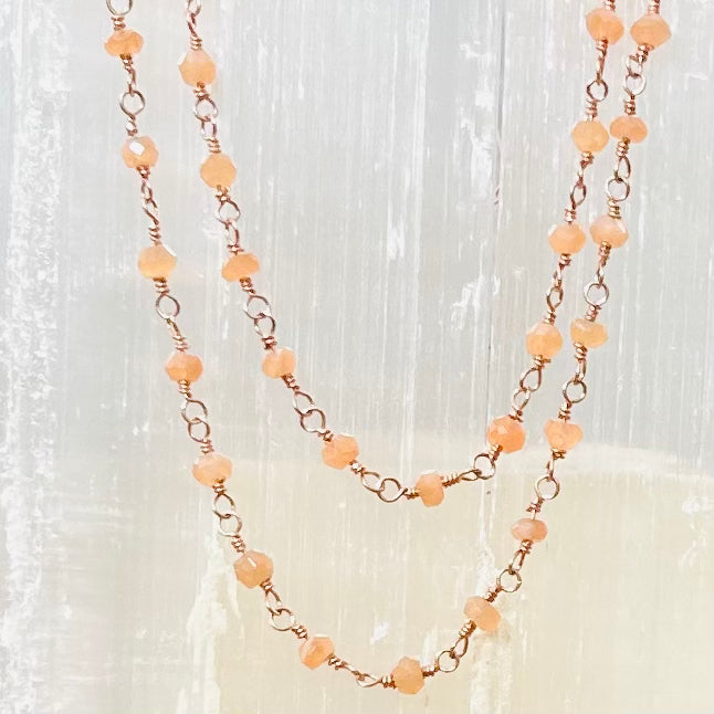 Gemstone Rosary Necklace ~ Peach Moonstone