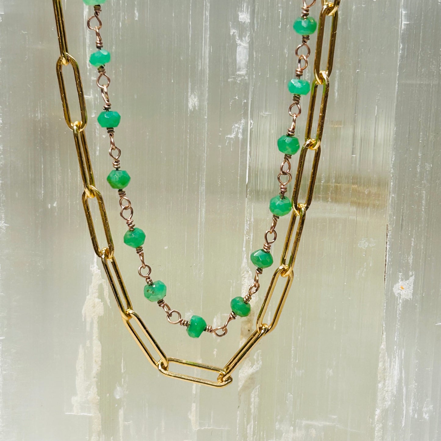 Gemstone  Rosary Necklace ~ Spring Green Chrysoprase RG