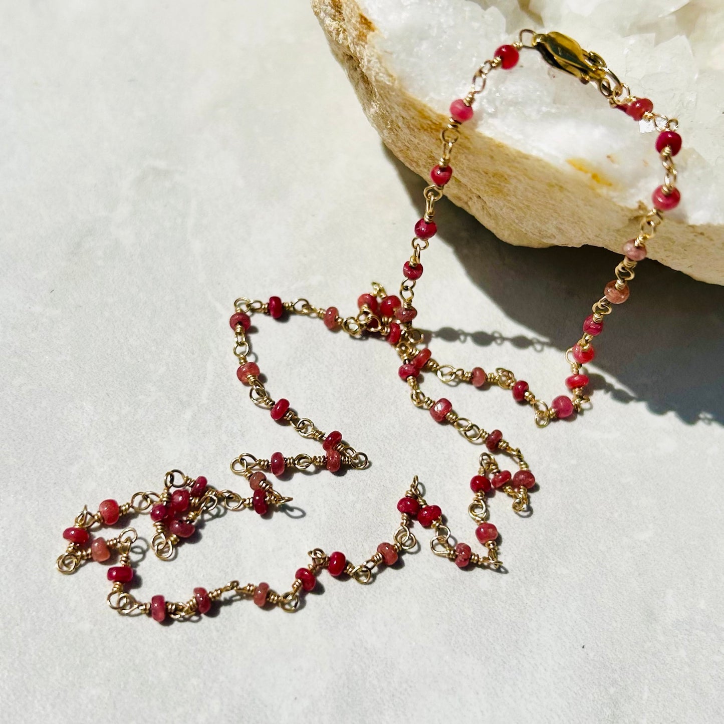 Gemstone Rosary Necklace ~ Tiny Red Ruby