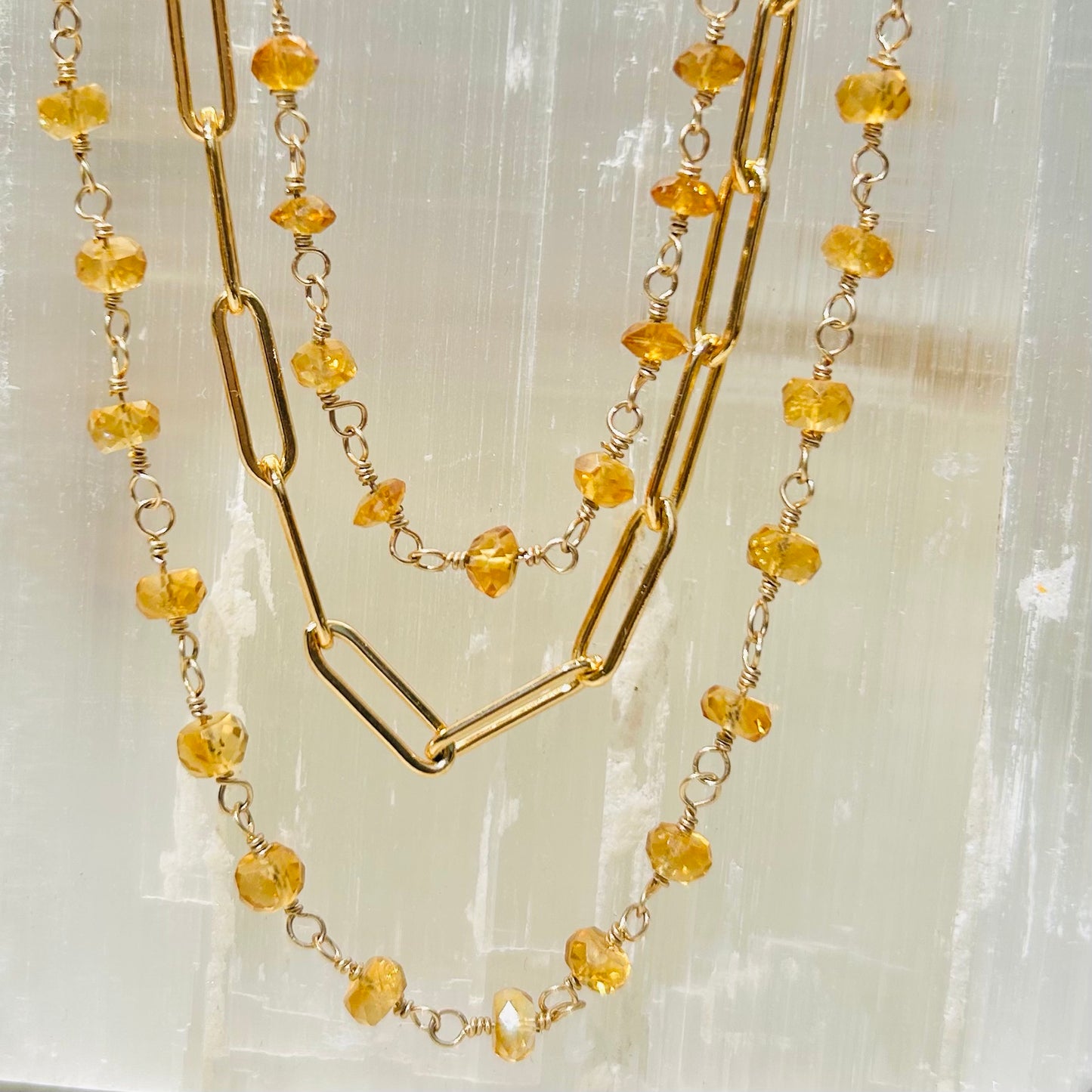 Gemstone Rosary Necklace ~ Large Citrine