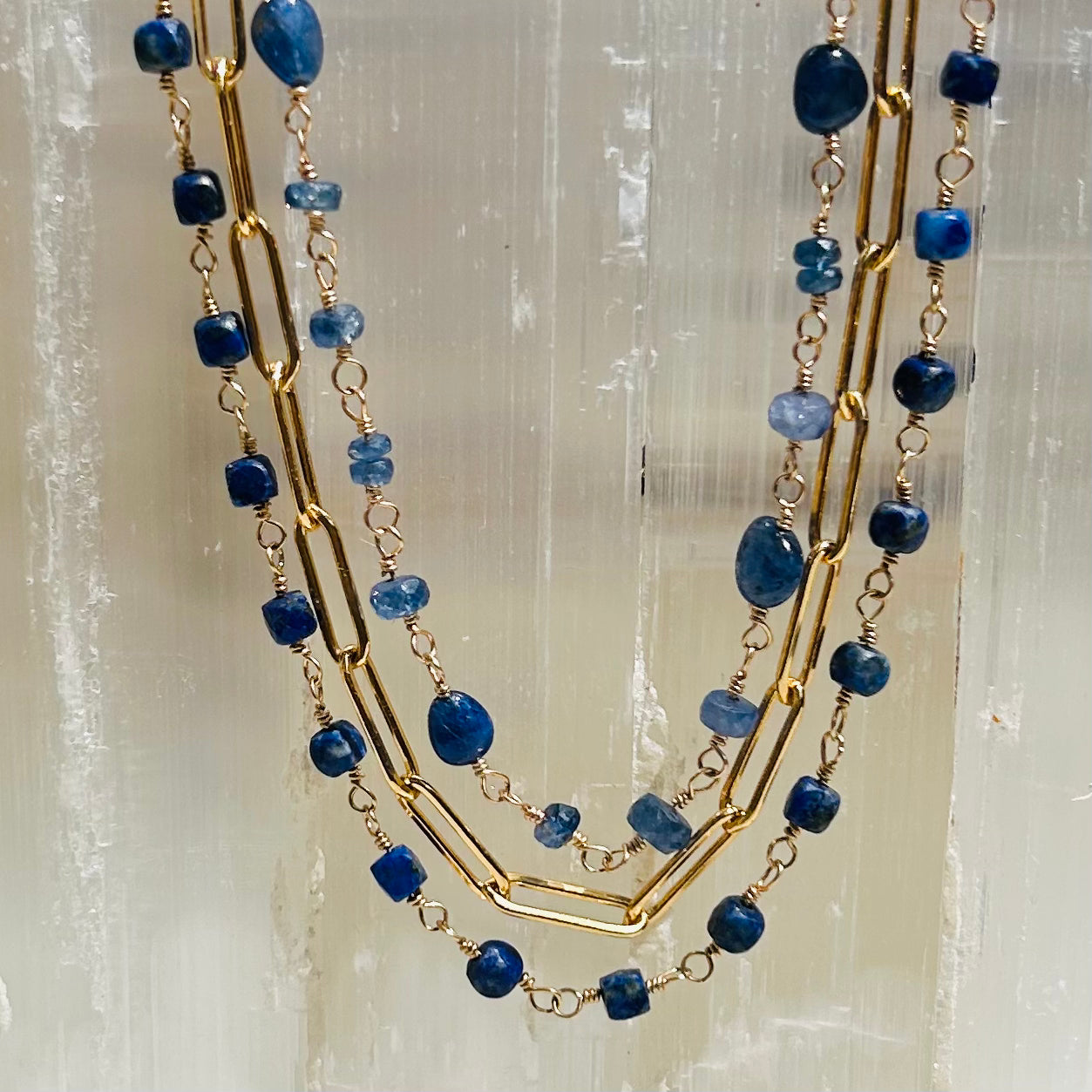 Gemstone Rosary Necklace ~ Lapis Cubed