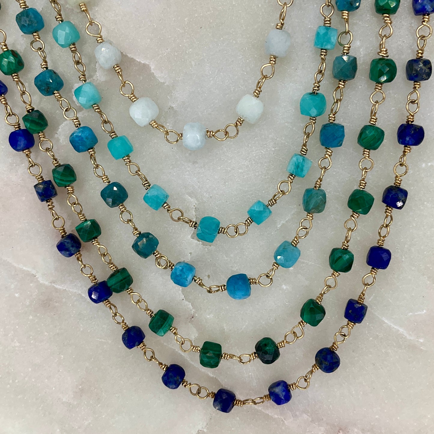 Gemstone Rosary Necklace ~ Lapis Cubed