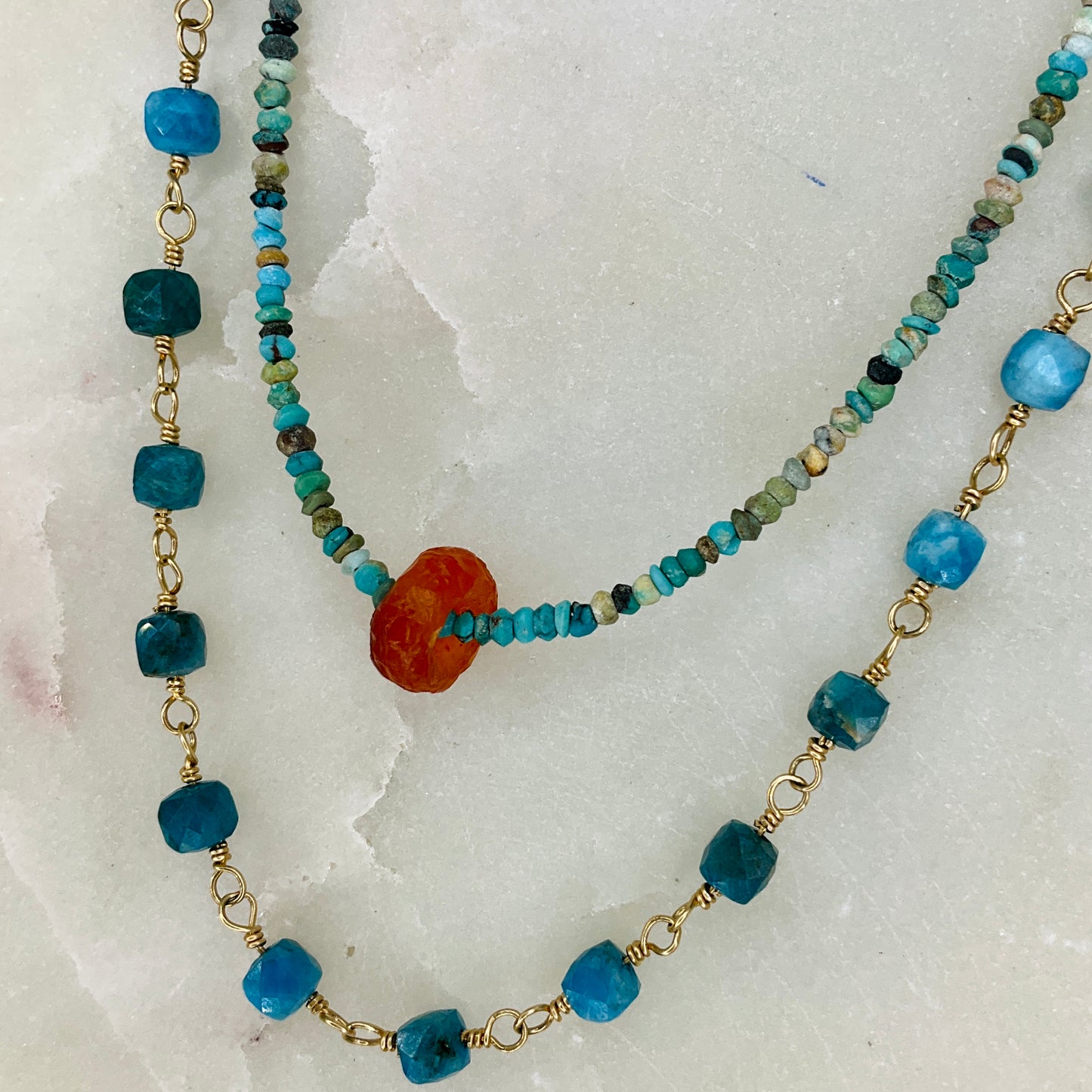 Gemstone  Rosary Necklace  ~ Apatite Cube