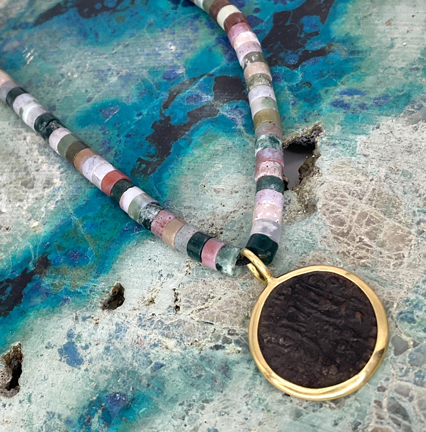 Ancient Greek Coin  Agate Necklace