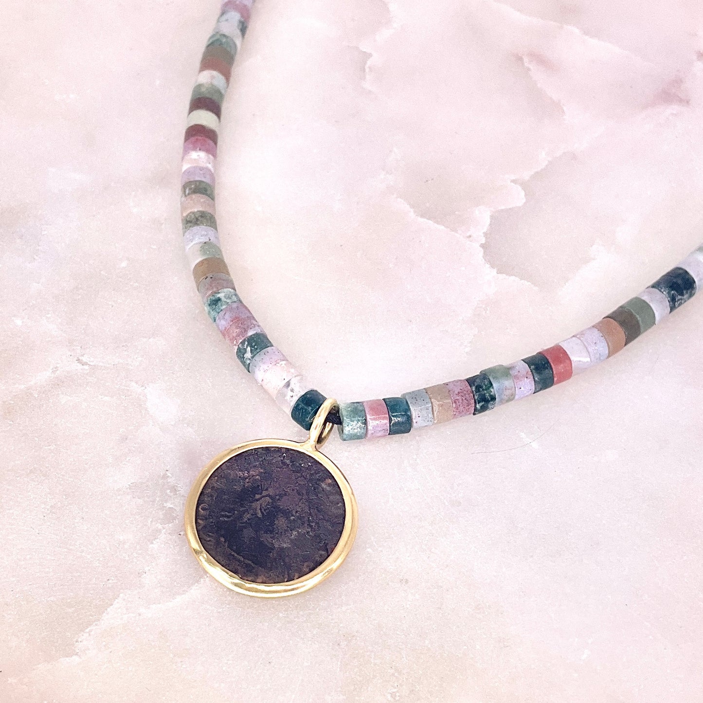 Ancient Greek Coin  Agate Necklace