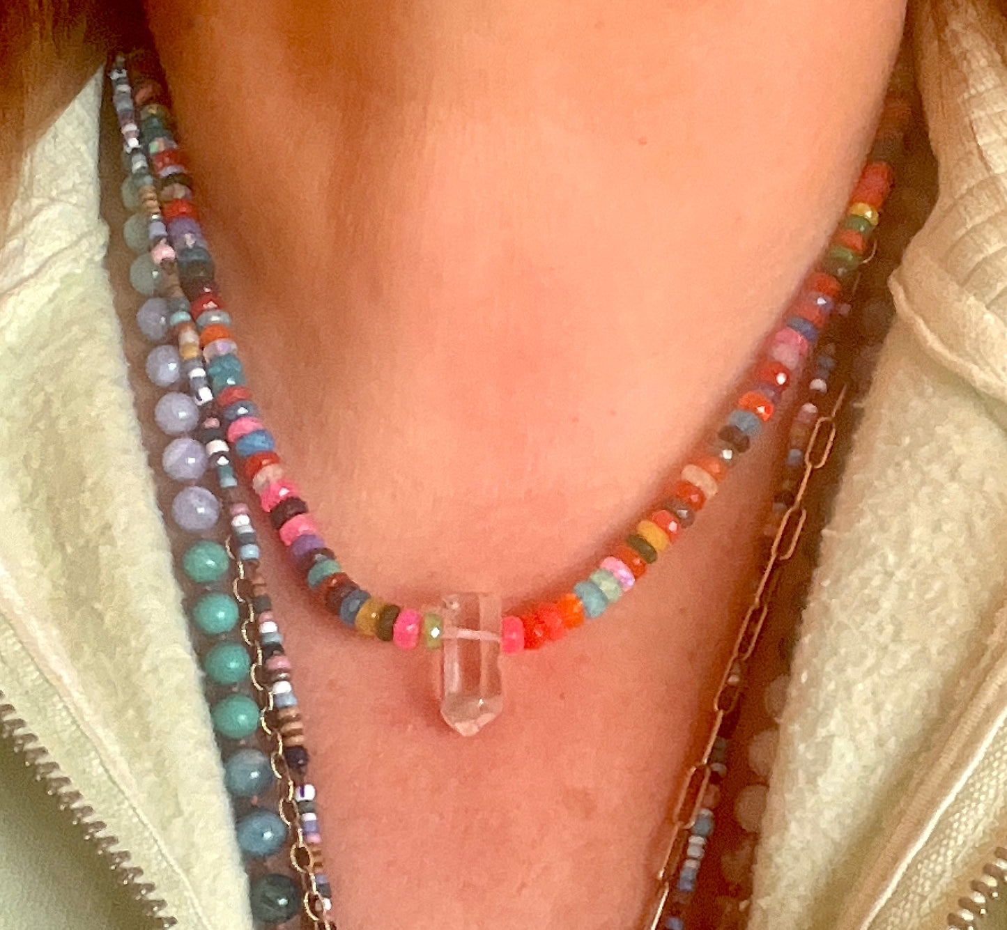 Opal Party Necklace with Quartz Crystal