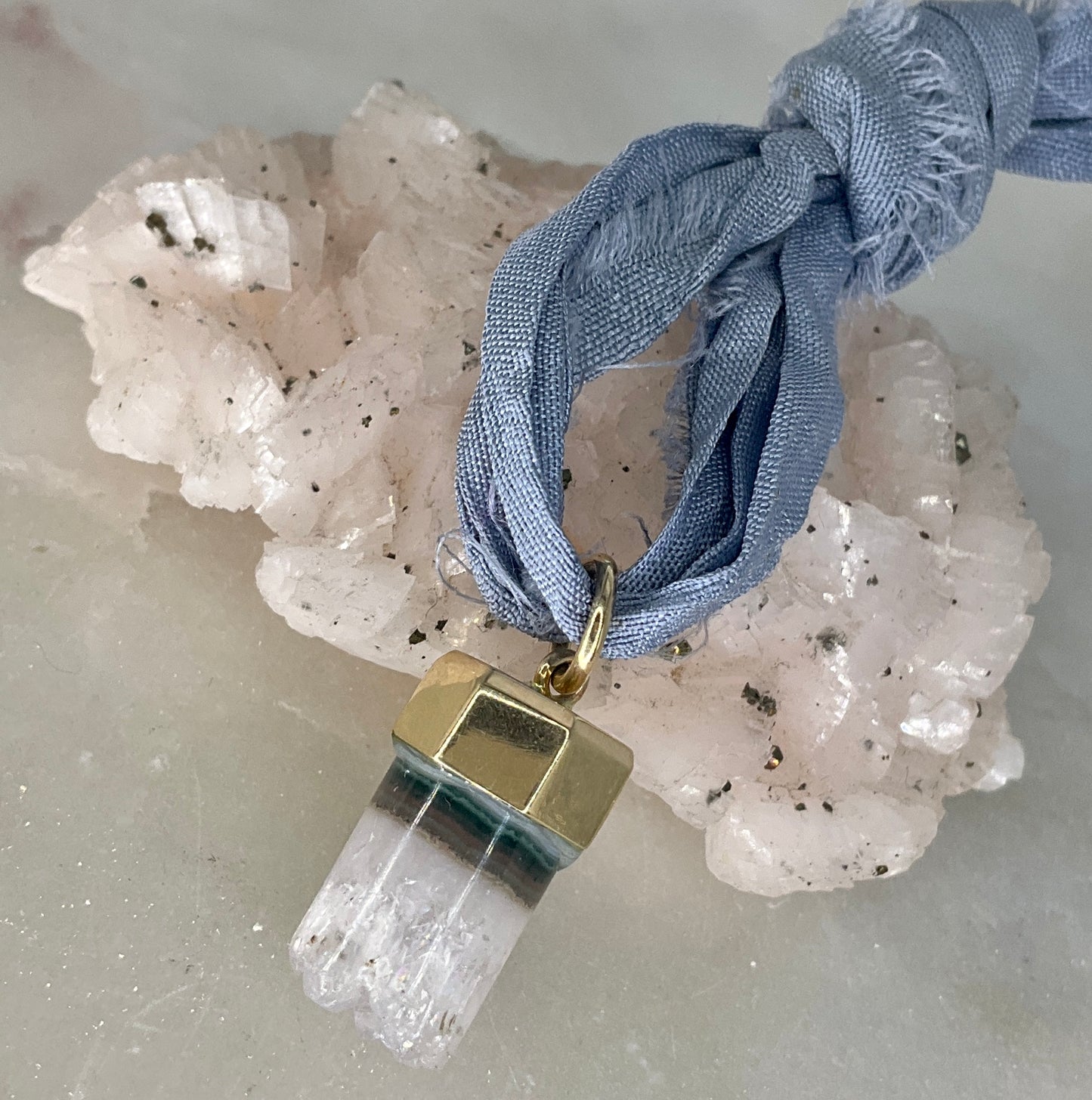 Rainbow Fluorite Crystal Pendant with Hexagon