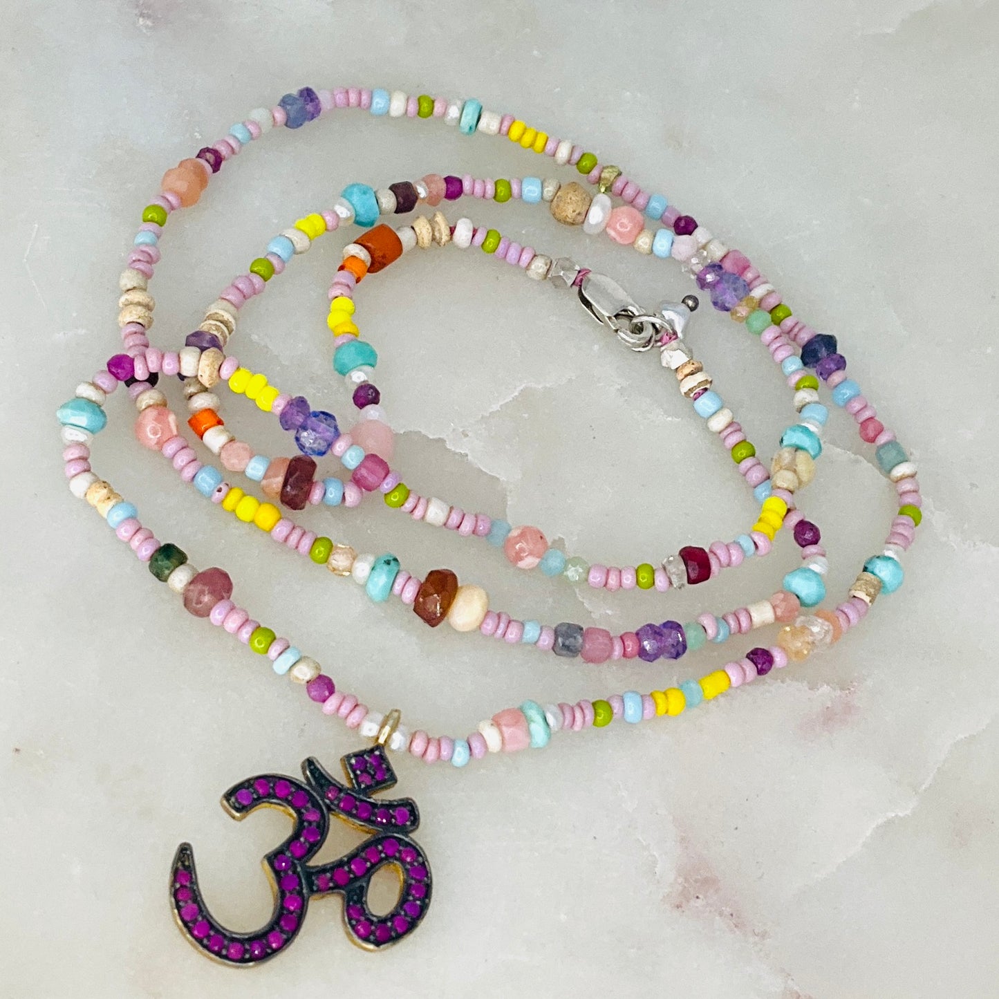 Enlightenment Om Beaded Necklace- Ruby