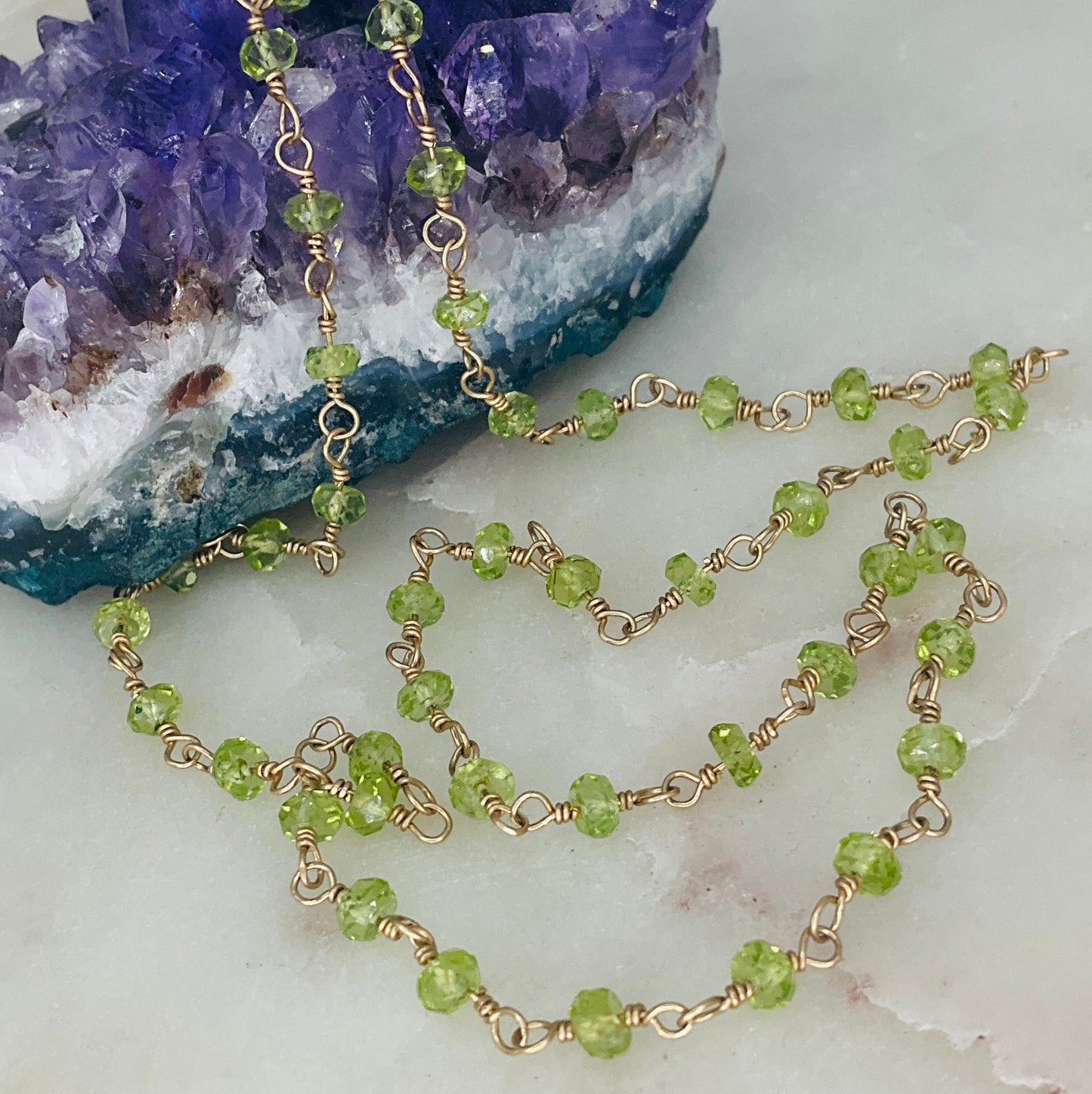 Gemstone Rosary Necklace ~ Translucent Green Peridot