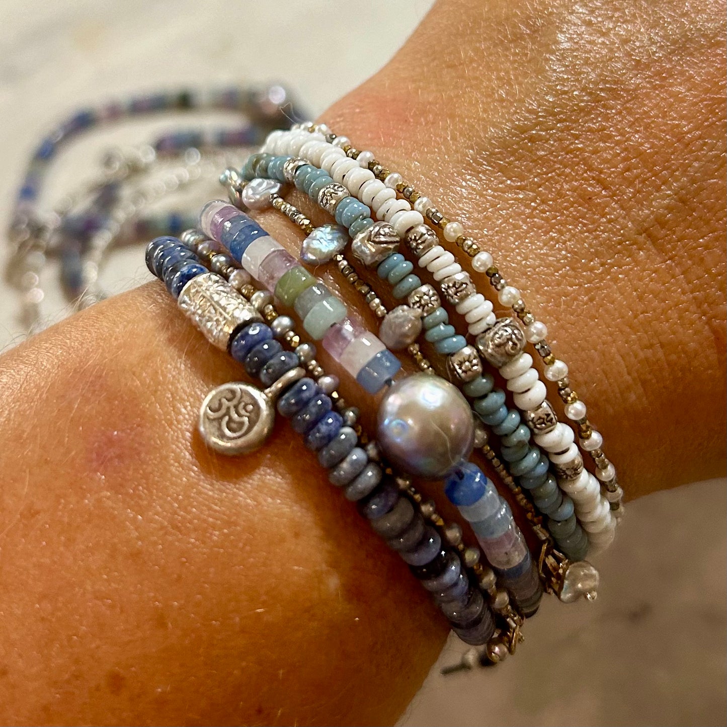 Heishi Sodalite Om Bracelet