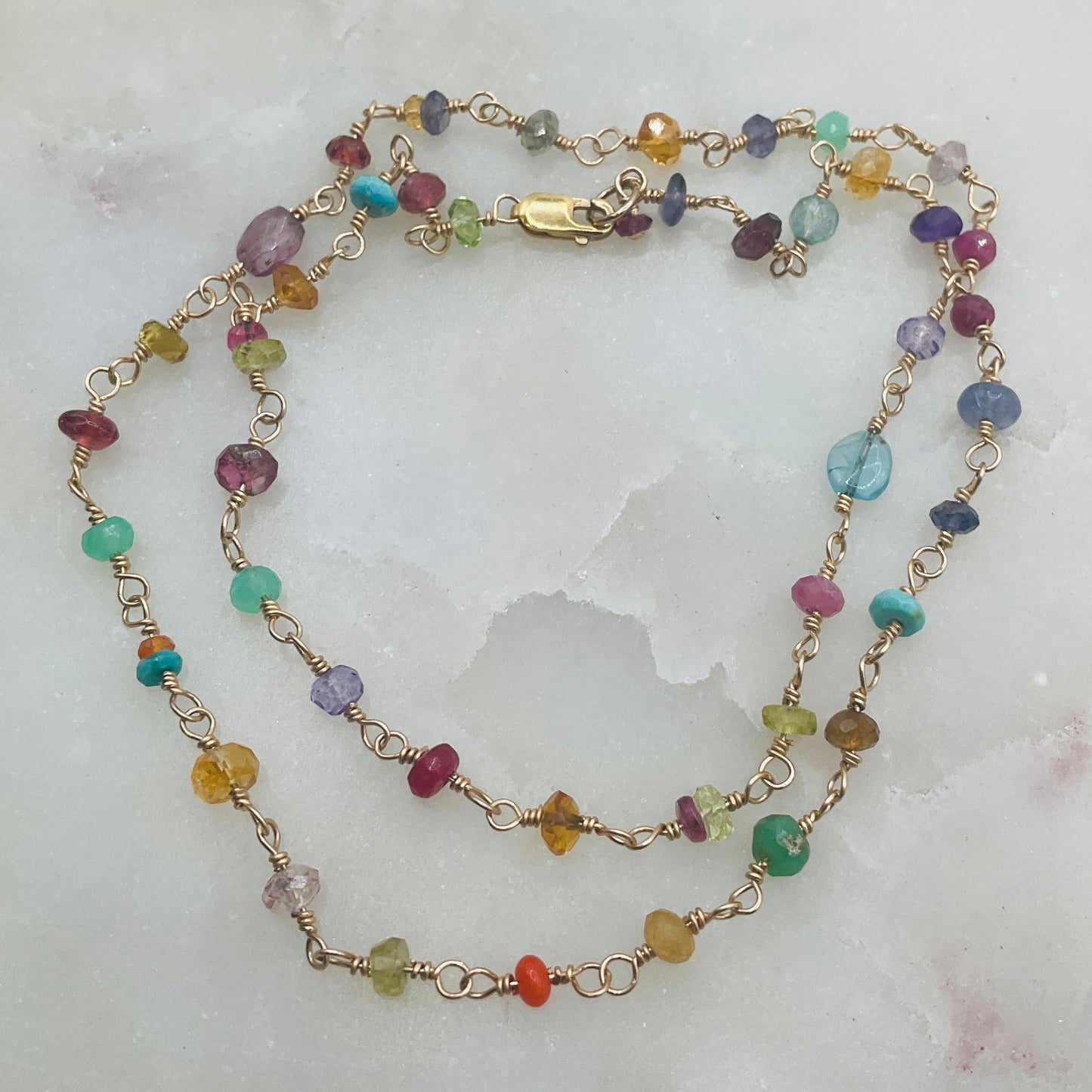 Rosary Necklace Multi Colored Gemstones