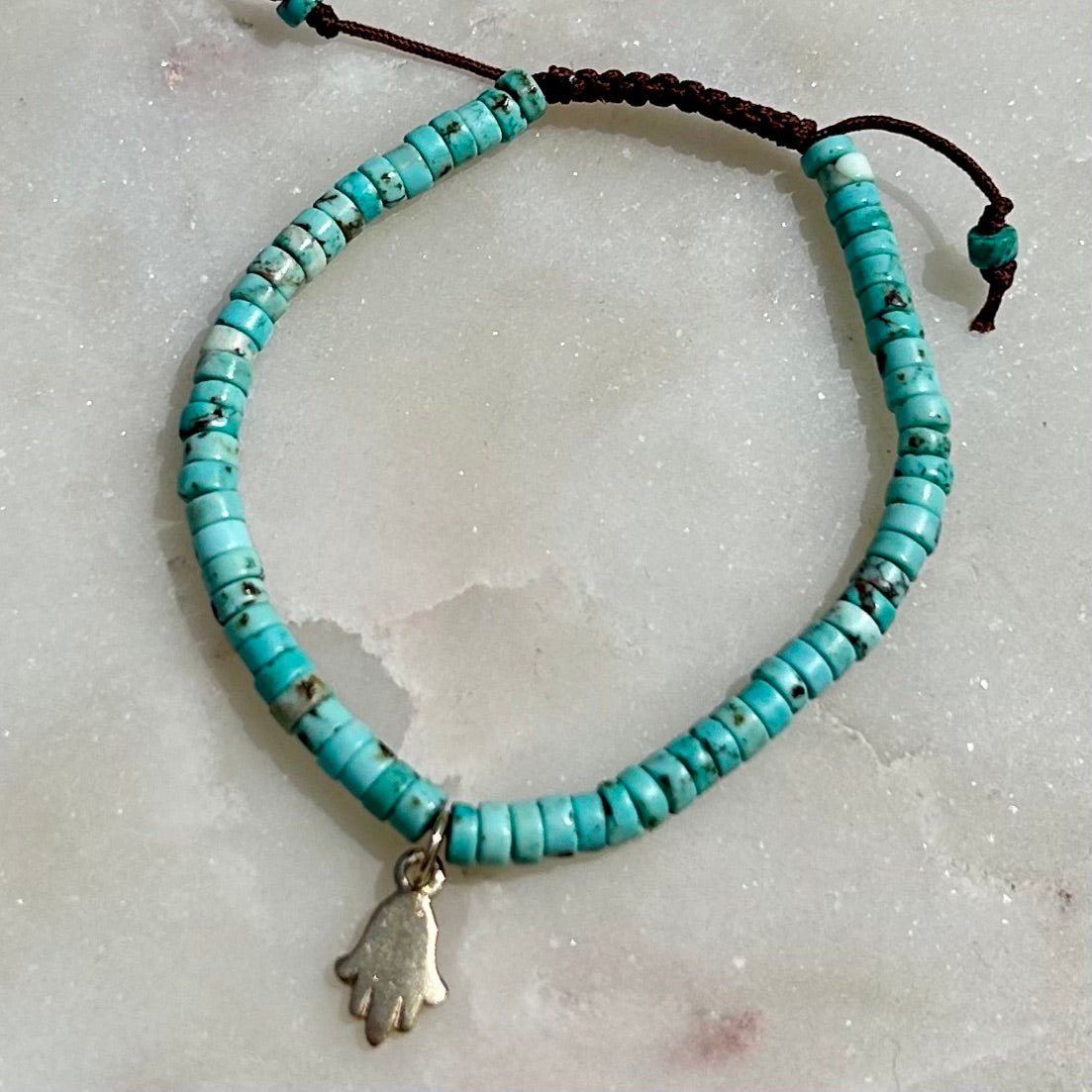 14k Hamsa Turquoise Heishi Bracelet