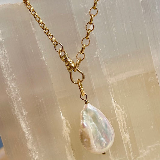 Luminous Large Baroque Pearl Charm on Mixed Belcher Chain