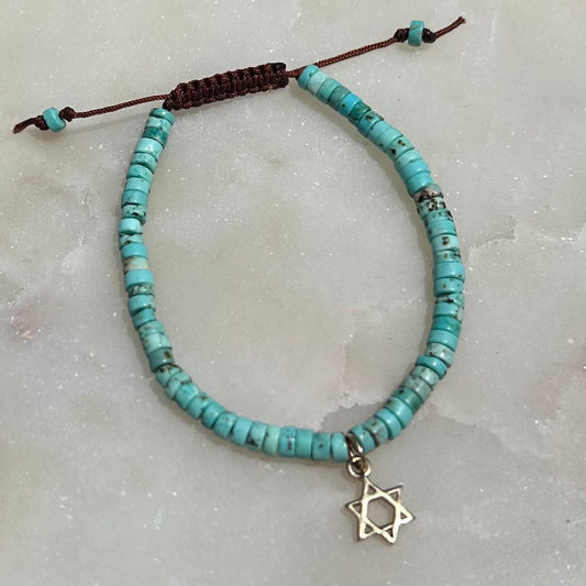 14k Star of David Turquoise Heishi Bracelet