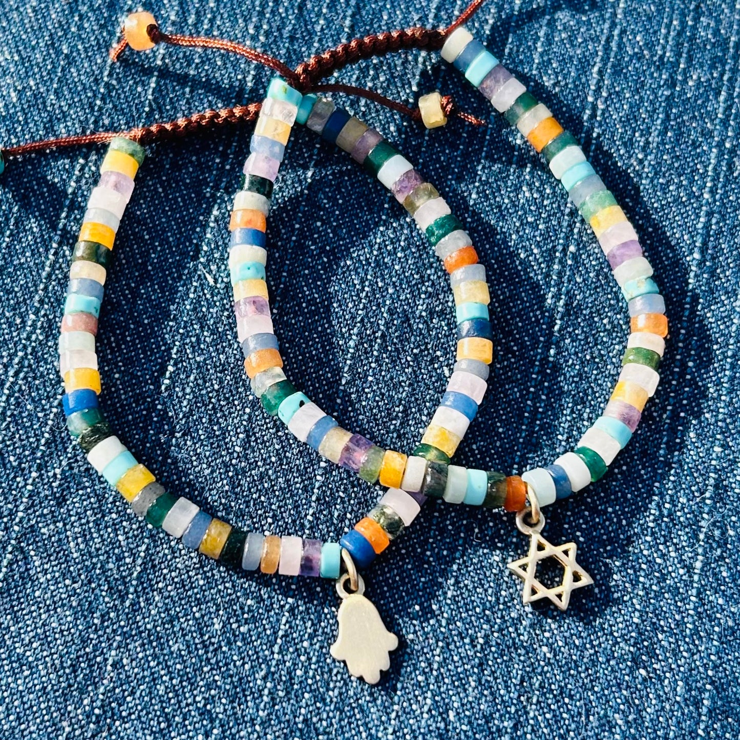 14k Star of David Multi Colored  Heishi Bracelet